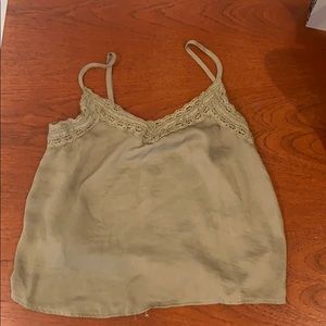 Green satin dainty cami with embroidery lace trim